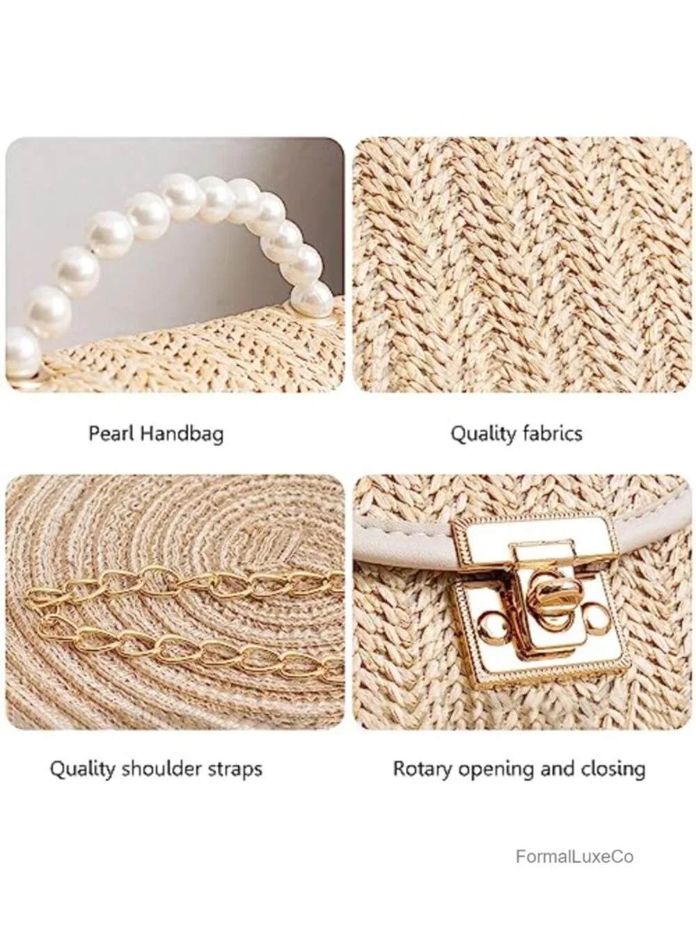 Mini Straw Crossbody Bag with Pearl Handle Summer Woven Handbag